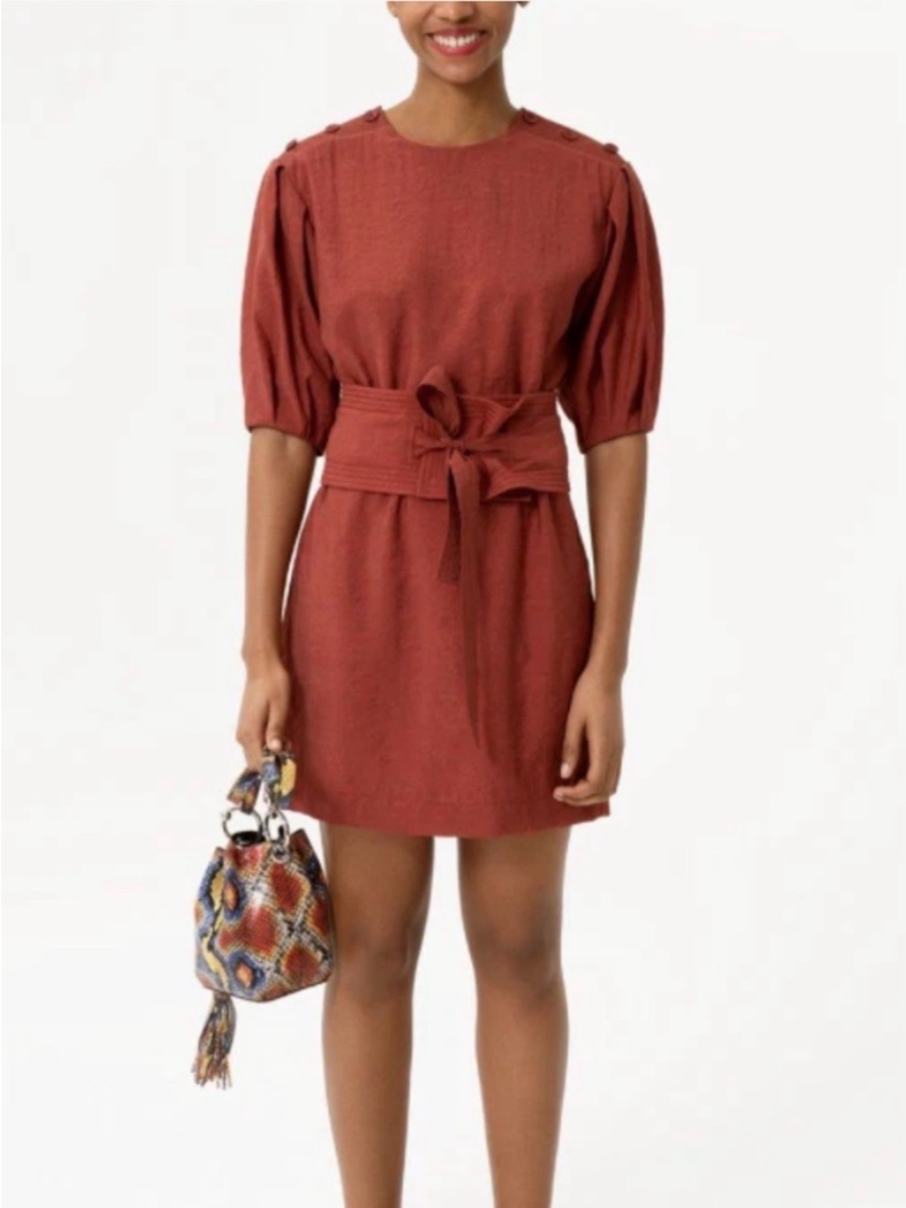 Rebecca Minkoff Rust Red Tie-Waist Mini Dress